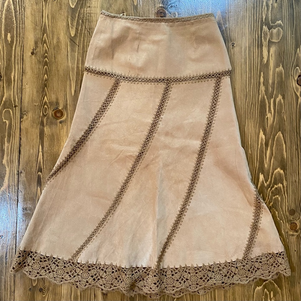 Boston Proper suede and crochet skirt
